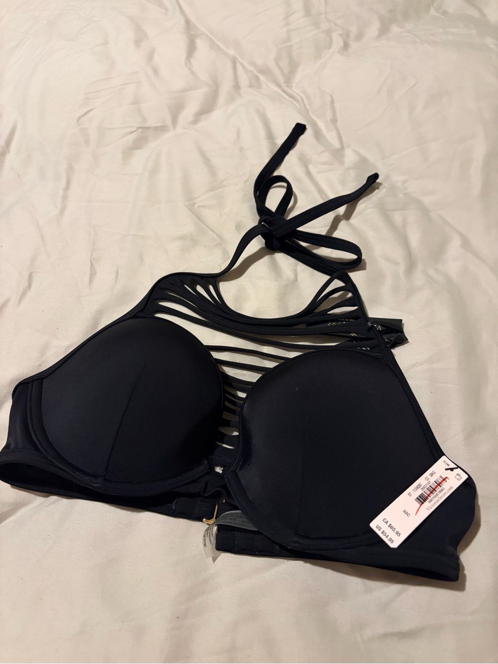 Victoria’s Secret Black Strappy Halter Push-Up Bikini Top